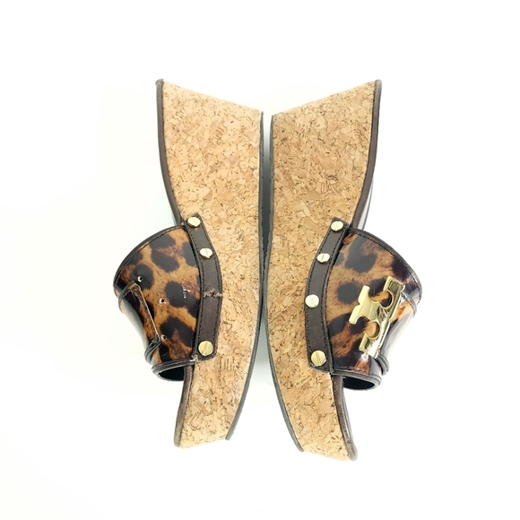 Tory Burch tortoise shell wedge slide sandals size 9.5 - Picture 9 of 11